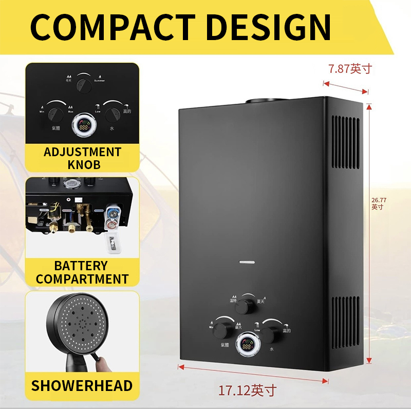 Outdoor Camping Water Heater - 16L/18L/20L Instant-Heat gasboiler met LCD-display, draagbaar,