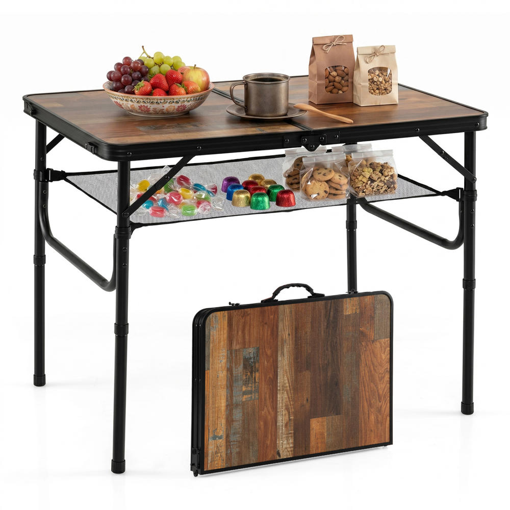 Camp Table Folding - Opvouwbare campingtafel, picknicktafel, hoogteverstelbaar, opbergnet, draaggreep,