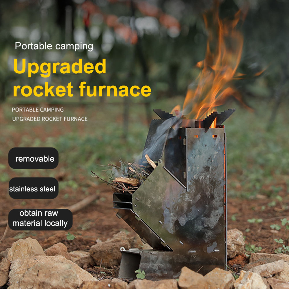 Outdoor Camping Burner - Draagbare afneembare houtkachel BBQ Rocket Stove