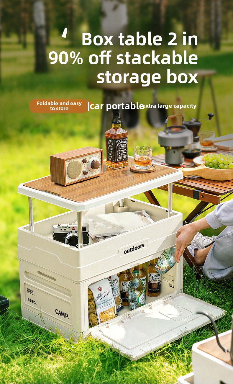 Outdoor Camping Folding Table - Camping Opvouwbare Opbergbox met Houten Deksel,