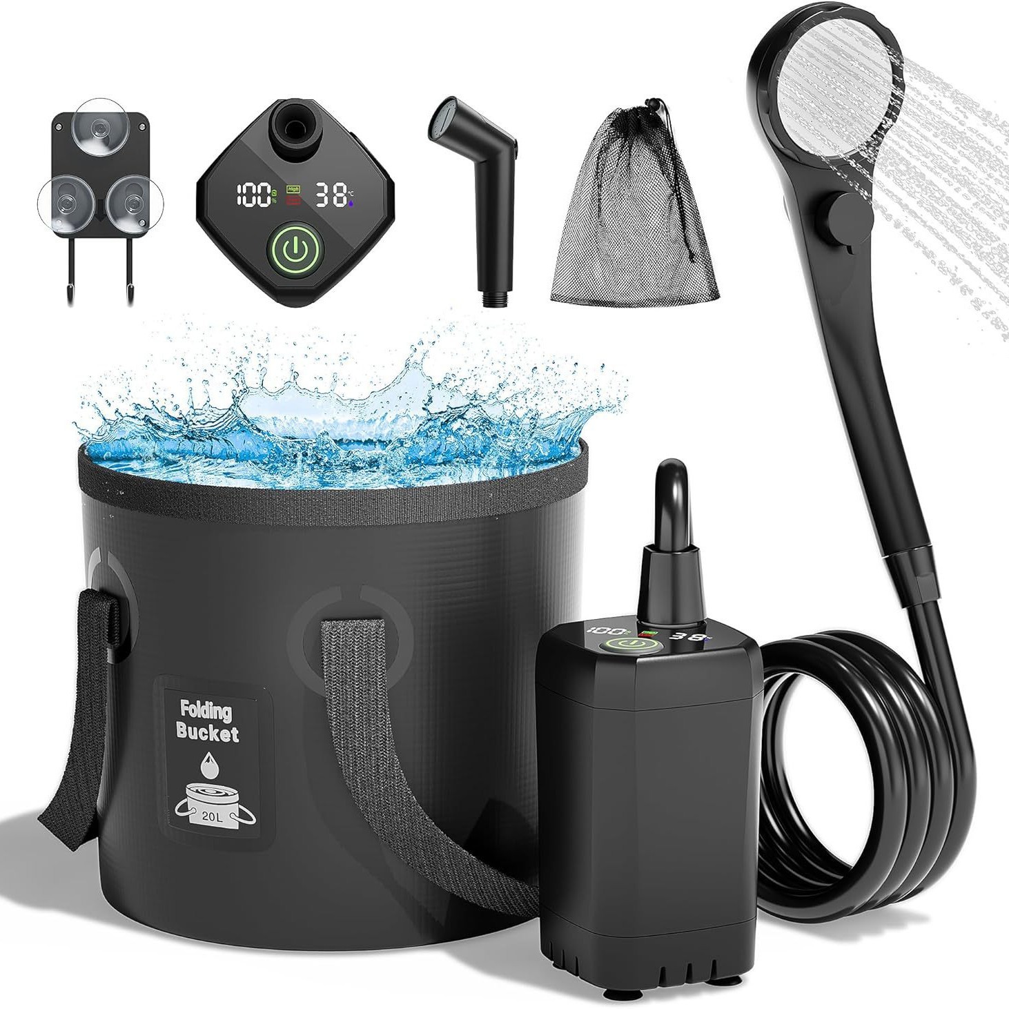Draagbare zelf-aanzuigende ele - Portable Camping Shower recensie en prijs